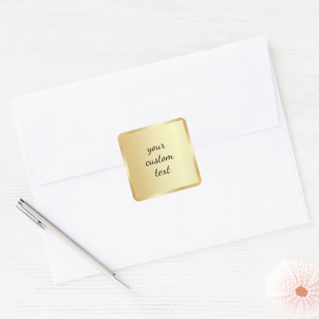 Gold Vorlage Ihr benutzerdefinierter Text Schrift  Quadratischer Aufkleber (Umschlag)
