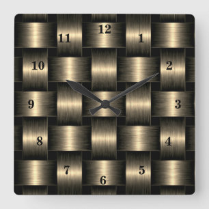 Gold Wall Clock Lattice Design - Schwarz und Gold Quadratische Wanduhr