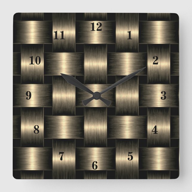 Gold Wall Clock Lattice Design - Schwarz und Gold Quadratische Wanduhr (Vorderseite)