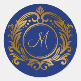 Gold Wappen mit Monogram Initial auf Blue Runder Aufkleber