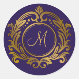 Gold Wappen mit Monogram Initial auf Lila Runder Aufkleber