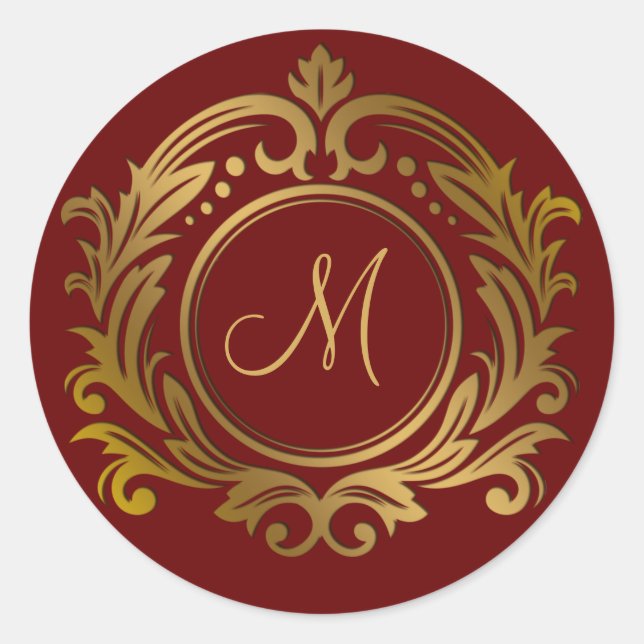 Gold Wappen mit Monogram Initial auf Red Runder Aufkleber (Vorderseite)