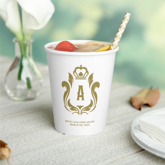 Gold Wappen Mit Monogramm Pappbecher (In Situ)