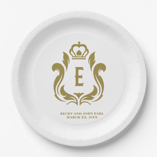 Gold Wappen Mit Monogramm Pappteller (Vorderseite)