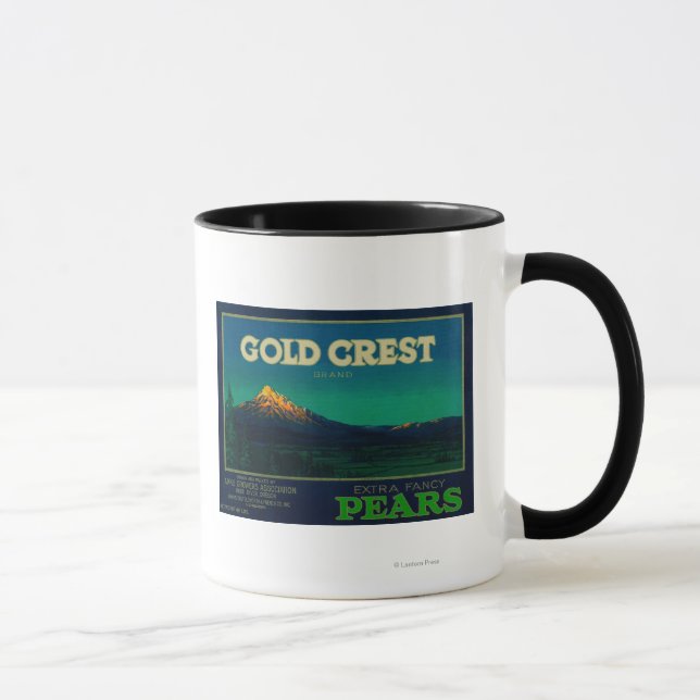 Gold Wappen Pear Crate LabelHood River, OR Tasse (Rechts)