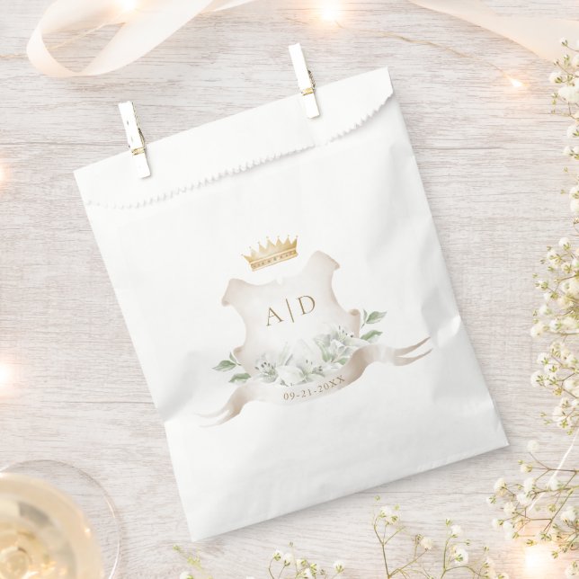 Gold Wappen Royal Crown Wedding Monogram Geschenktütchen (Ausgeschnitten)