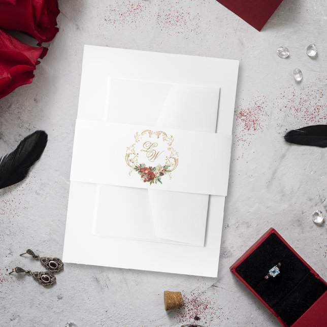 Gold Wappen Weihnachtsblumen-Monogramm Einladungsbanderole (Von Creator hochgeladen)