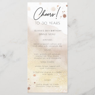 Gold Wasserfarbe jedes Jahr Geburtstagsparty Menu  Menükarte