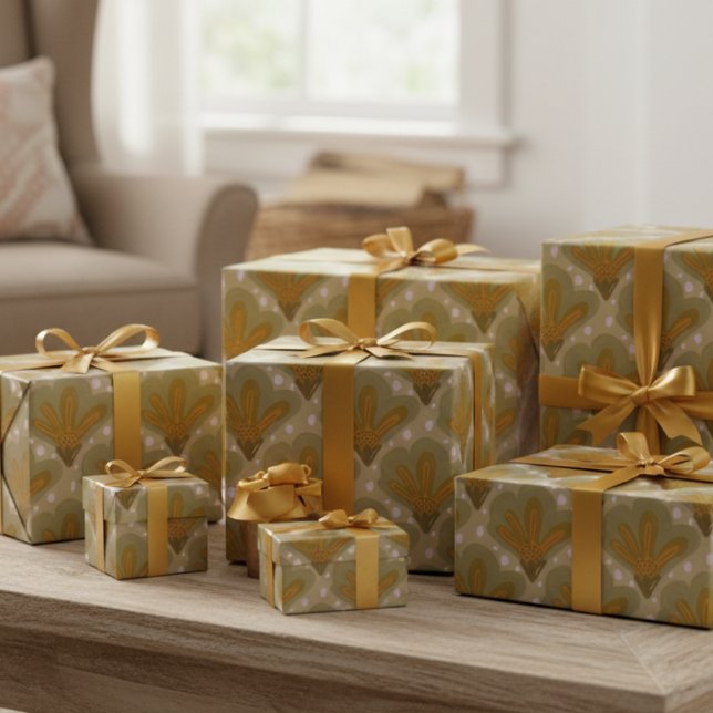 Gold Watercolor-Blume Geschenkpapier (Gorgeous hand drawn gold flowers make this wrapping paper elegantly cute.)