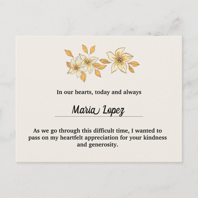 Gold Watercolor Condolence Card Einladungspostkarte (Vorderseite)