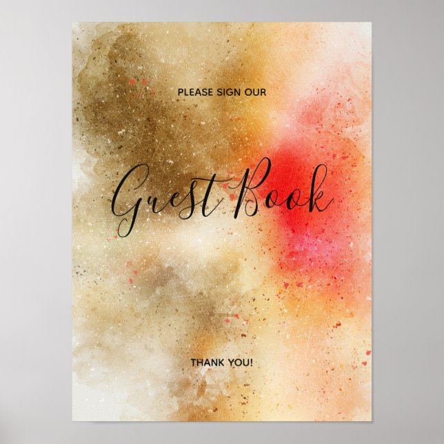 Gold Watercolor Confetti Gästebuch-Zeichen Poster (Vorne)