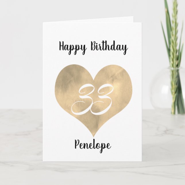 Gold Watercolor Heart 33e carte d'anniversaire (Devant)
