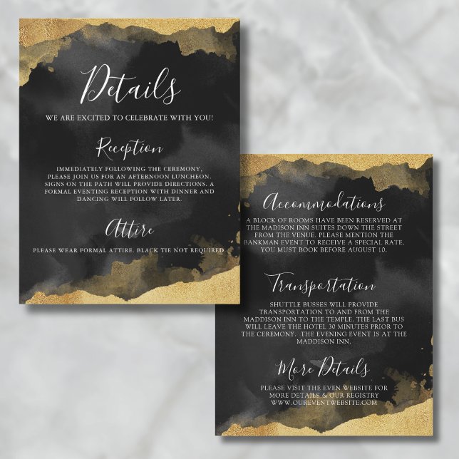 Gold Watercolor Mitzvah Event Details Karte (Gold Watercolor Bat Mitzvah Event Details Card)