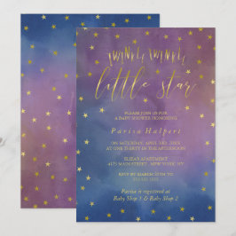 Gold & Watercolor Twinkle Little Star Baby Dusche Einladung