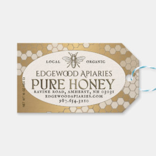Gold Waterproof Honey Label mit Honigwabe und Bien Geschenkanhänger