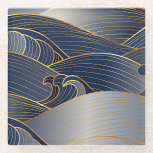 Gold Wave Lines, Abstrakt Vintag. Glasuntersetzer