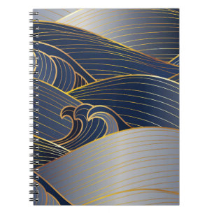 Gold Wave Lines, Abstrakt Vintag. Notizblock