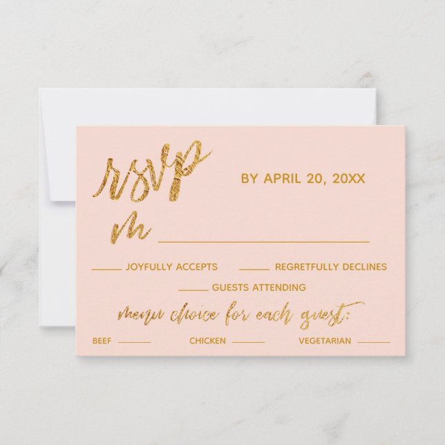 Gold Waves für das Blush Pink Dinner Optionen RSVP Karte (Vorderseite)