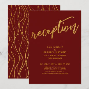 Gold Waves Handschrift Burgund Hochzeit Empfang Einladung
