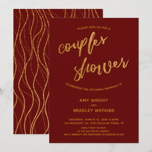 Gold Waves Handschrift Burgundy Red Couples Dusche Einladung