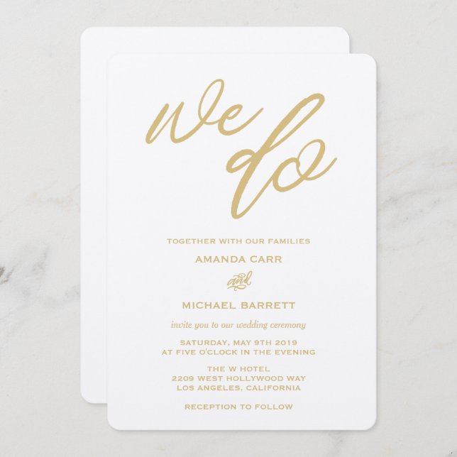Gold We Do Script Beach Wedding Invitation (Devant / Derrière)