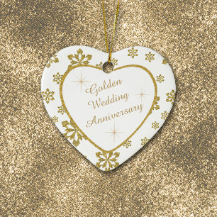 Gold Wedding Anniversary Snowflake Keepsake Keramikornament