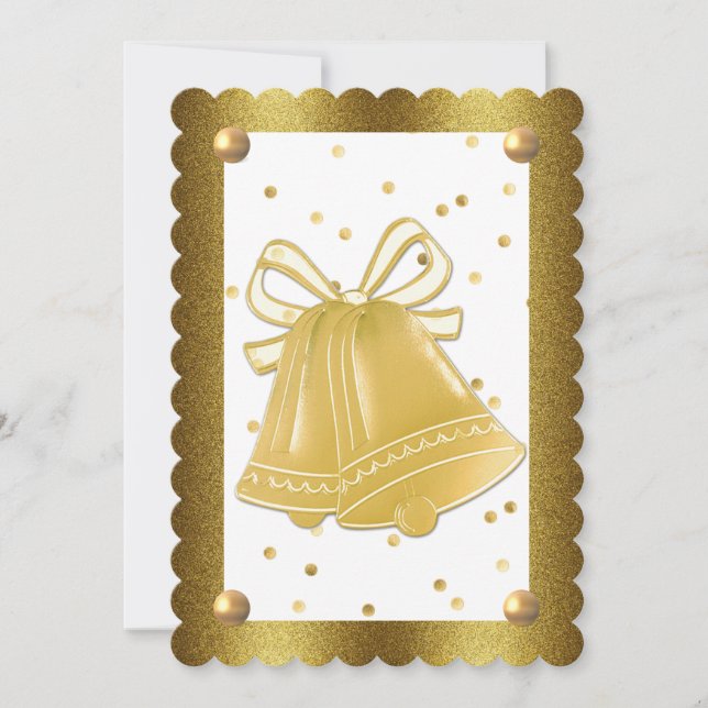 Gold Wedding Bells Scalloped Elegant Einladung (Vorderseite)