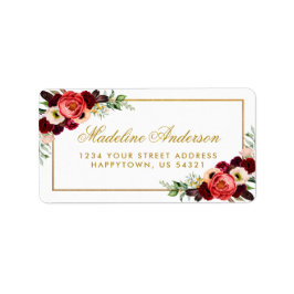 Gold Wedding Burgundy Floral Boho Adresse Adressaufkleber