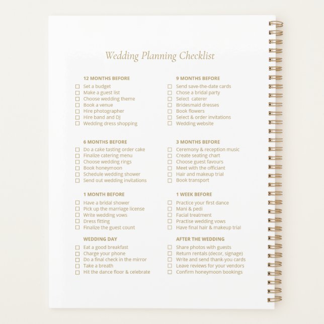 Gold Wedding Checklist Planner Planer (Rückseite)