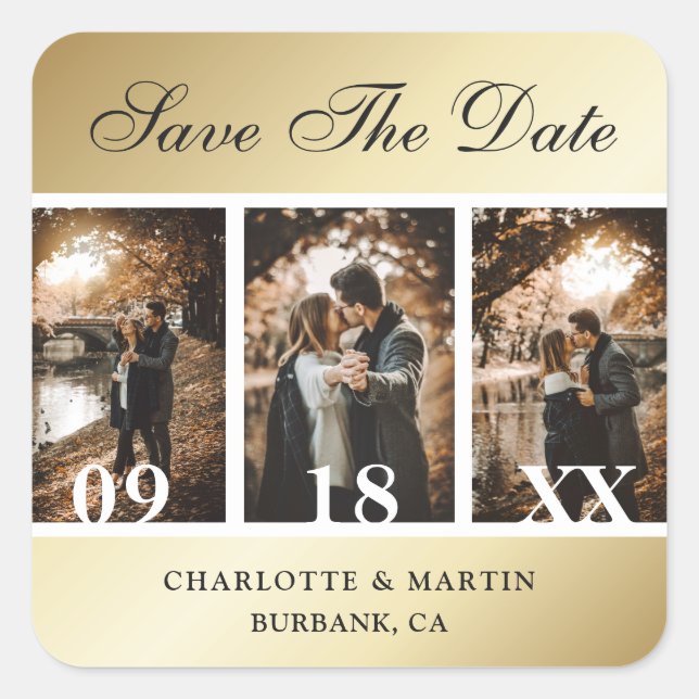 Gold Wedding Enregistrer La Date Stickers Photo (Devant)