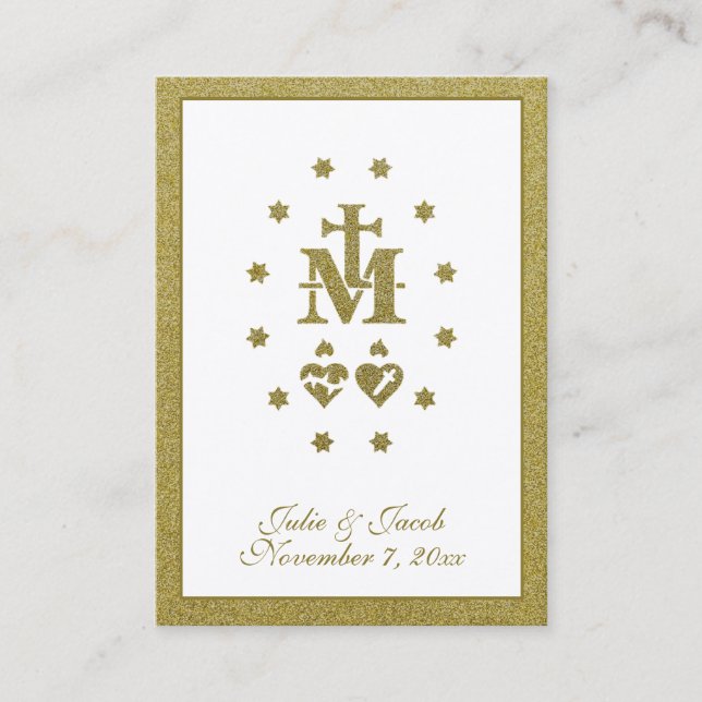 Gold Wedding Holy Card Wunderbare Medaille Visitenkarte (Vorderseite)