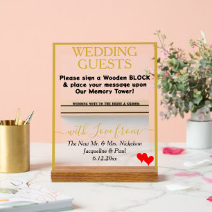 Gold Wedding Holz Blocknamen Rote Herzen Acrylschild