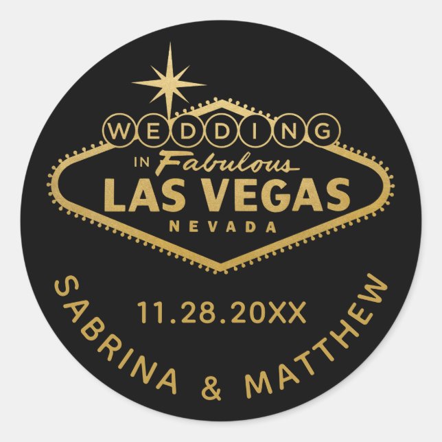 Gold Wedding in Vegas Sign Fevor Label Runder Aufkleber (Vorderseite)