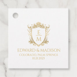 Gold Wedding Initials & Wedding Floral Wappen Geschenkanhänger