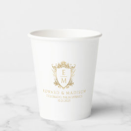 Gold Wedding Initials & Wedding Floral Wappen Pappbecher