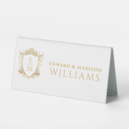 Gold Wedding Initials & Wedding Floral Wappen Tischaufsteller