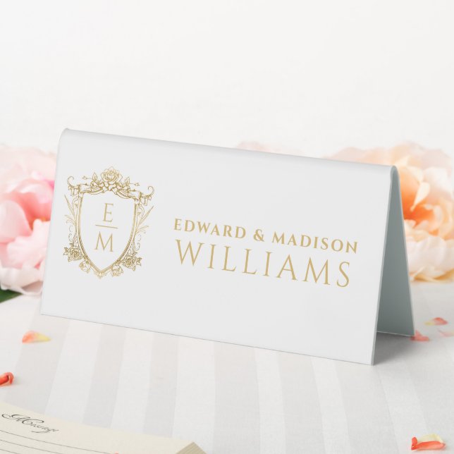 Gold Wedding Initials & Wedding Floral Wappen Tischaufsteller (In Situ (Hochzeit))