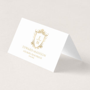 Gold Wedding Initials & Wedding Floral Wappen Visitenkarten