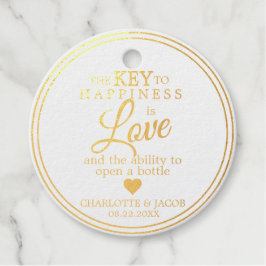GOLD Wedding Key to Happy ist LIEBE Open Flasche Geschenkanhänger