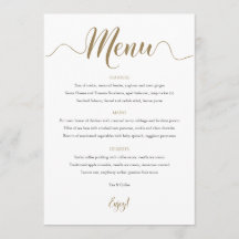Gold Wedding Menu Table Card