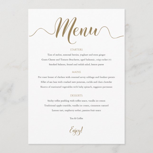 Gold Wedding Menu Table Card Menükarte (Vorderseite)