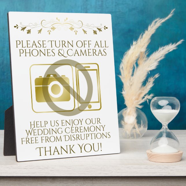 Gold Wedding No Phones or Cameras Sign Fotoplatte (Seite)