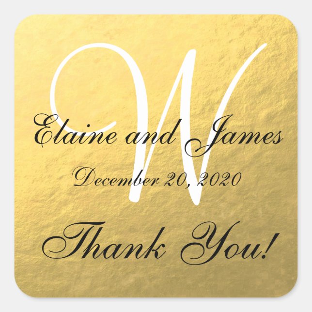Gold Wedding Personalisiert Dankeschön Square Labe Quadratischer Aufkleber (Vorderseite)