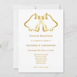 Gold Wedding Réception Invitation Bells Ribbon