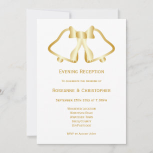Gold Wedding Réception Invitation Bells Ribbon