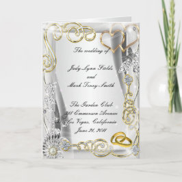 Gold Wedding Rings And Hearts Program Card Programm