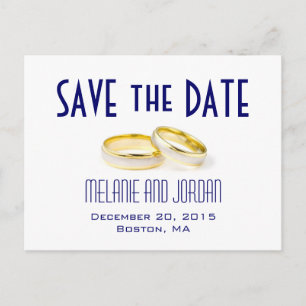 Gold Wedding Rings Blue Save the Date Postkarten