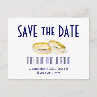 Gold Wedding Rings Blue Save the Date Postkarten