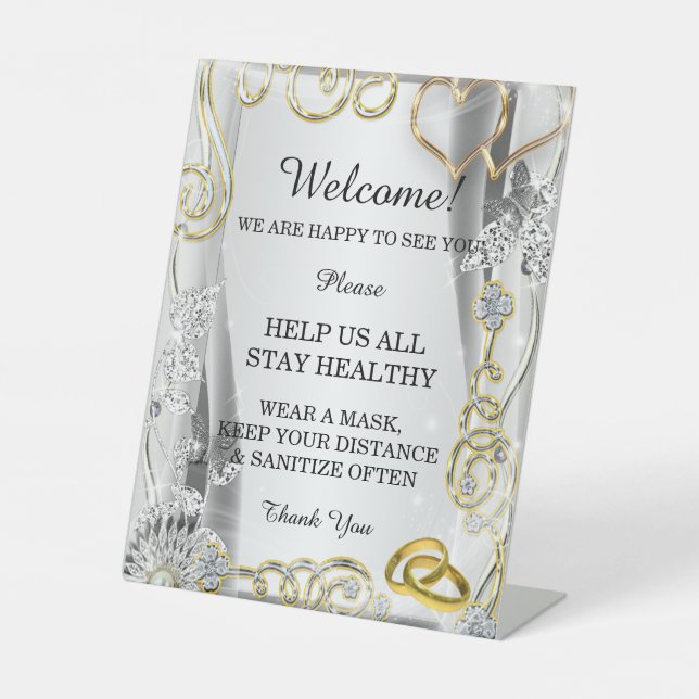 Gold Wedding Rings hört Hochzeitssicherheit Sockelschild (Vorderseite)