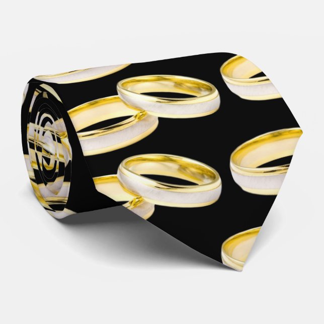 Gold Wedding Rings Muster auf schwarz Krawatte (Gerollt)